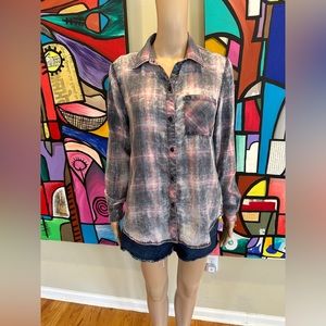 Rails Hunter Navy Pink Jade Cloud Wash Plaid Button Down Top Blouse Women’s Sz S